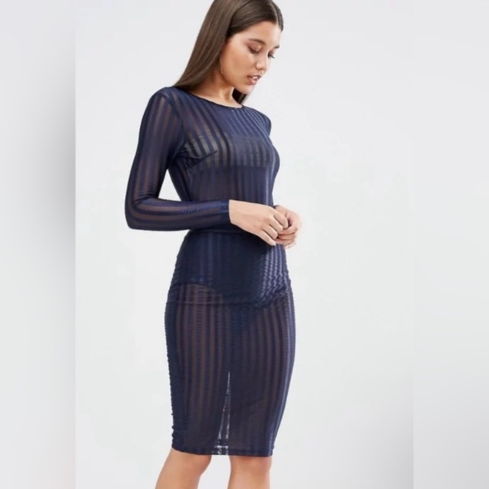 Chic Long Sleeve Navy Striped Dress
